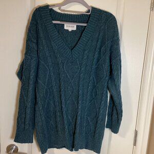 Olive + Oak Men's Cable Knit Sweater Size L / XL Stretchy Grandad Style V-Neck